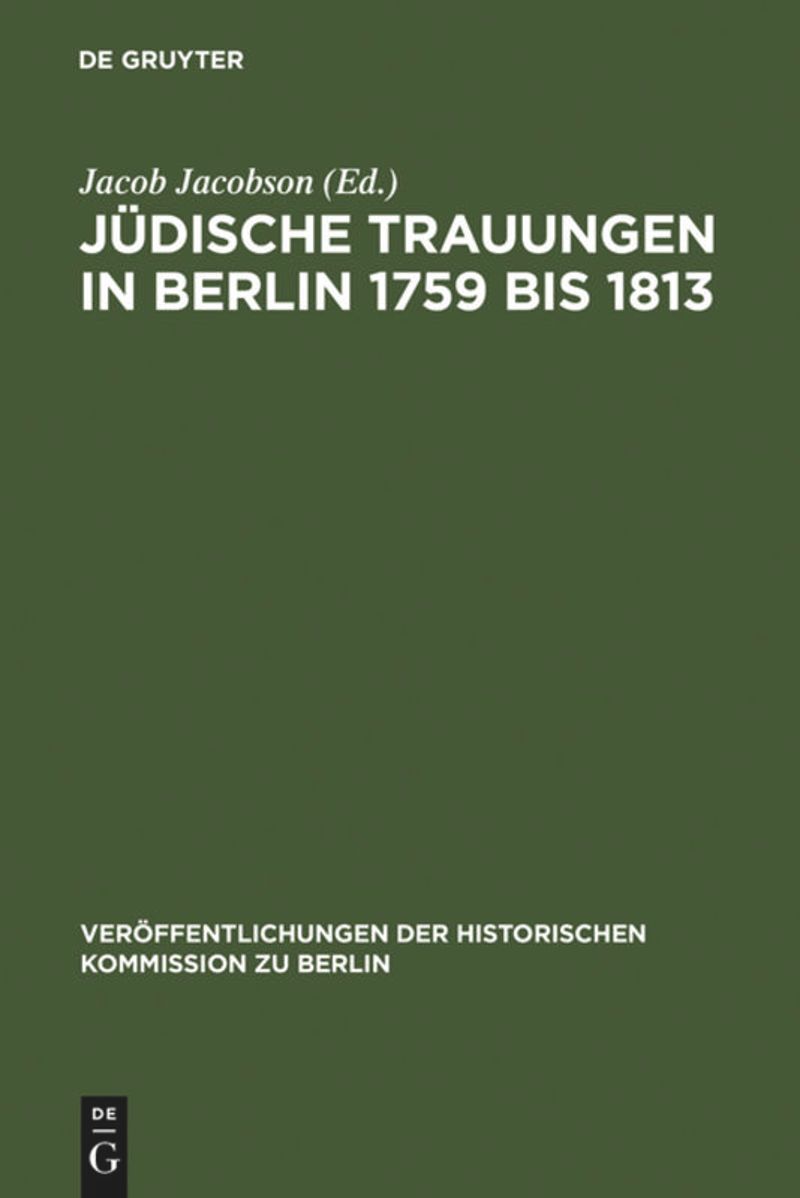 book: Jüdische Trauungen in Berlin 1759 bis 1813