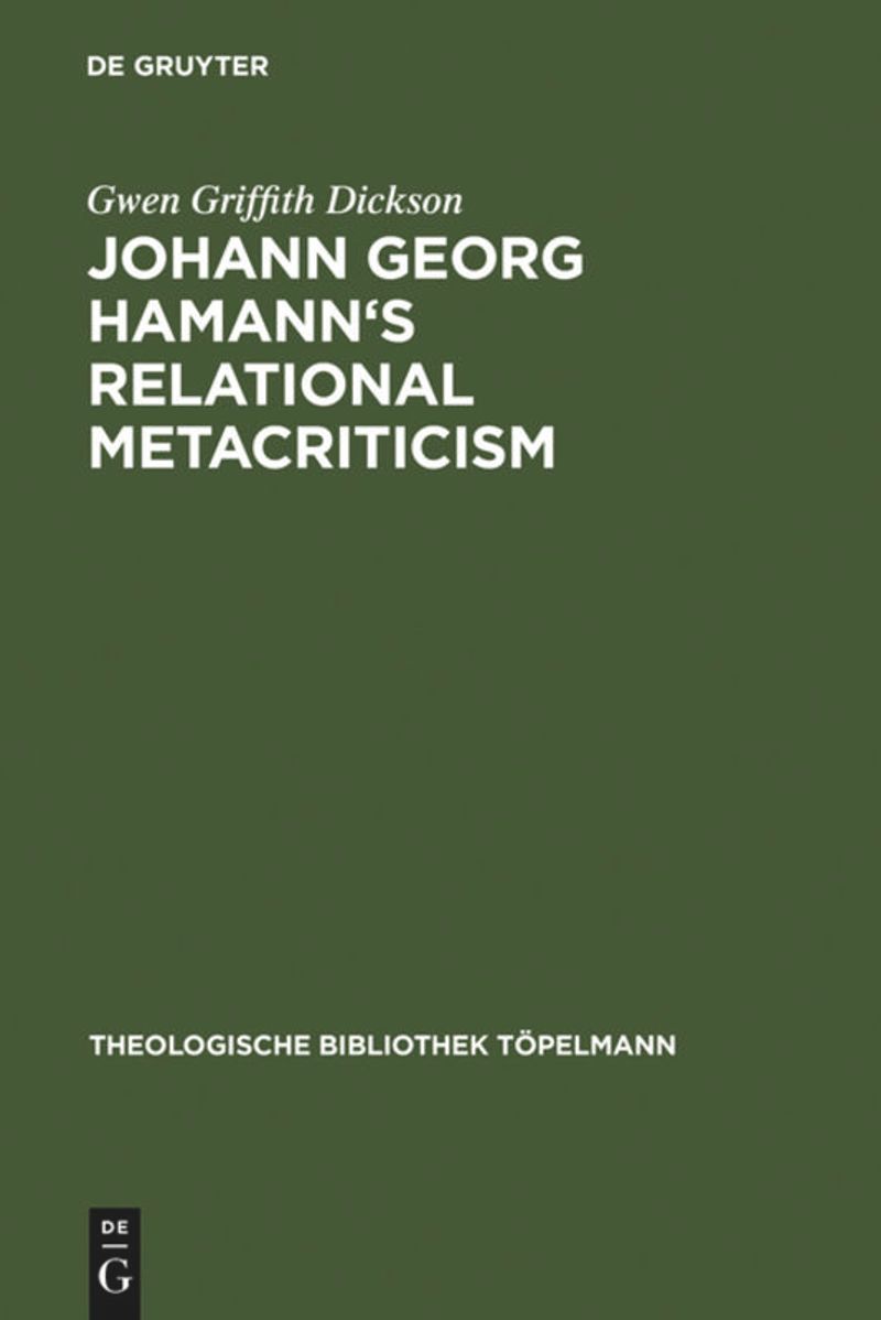 book: Johann Georg Hamann's Relational Metacriticism