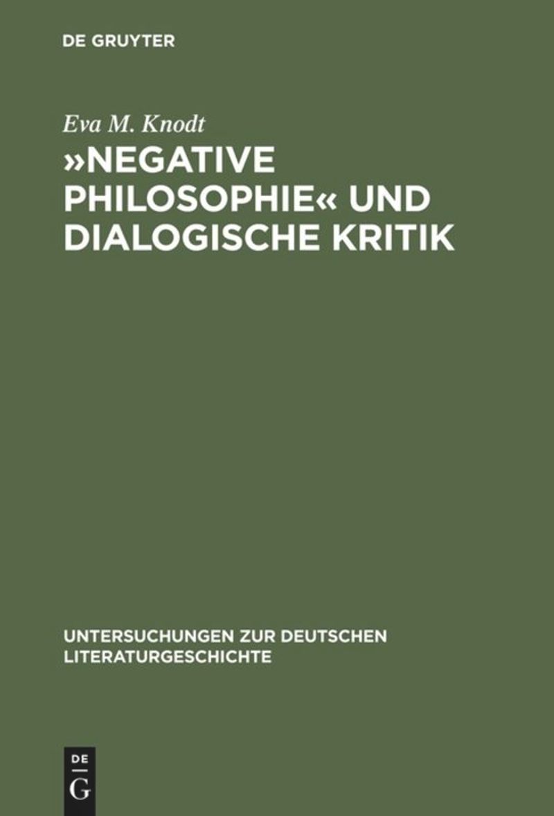 book: »Negative Philosophie« und dialogische Kritik