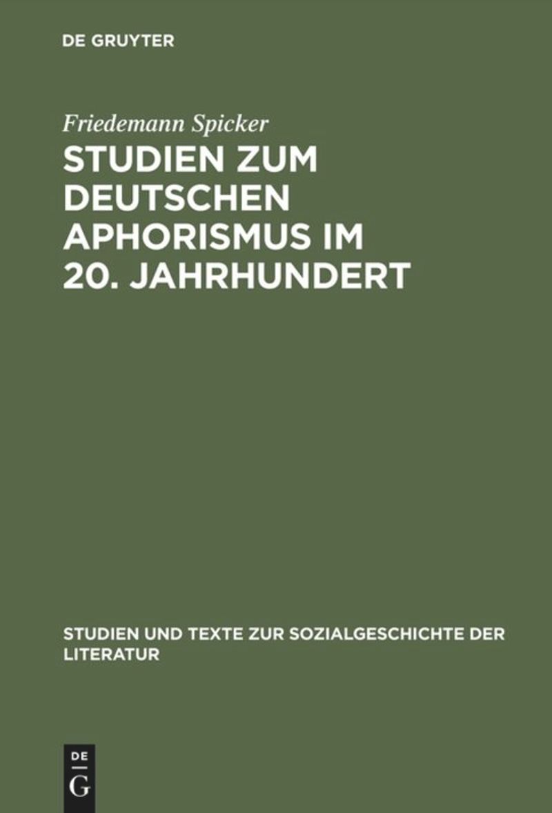 book: Studien zum deutschen Aphorismus im 20. Jahrhundert