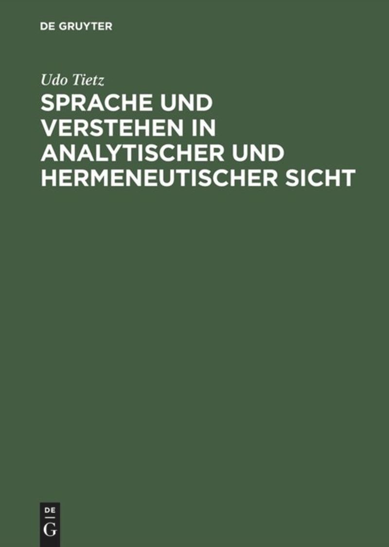 book: Sprache und Verstehen in analytischer und hermeneutischer Sicht