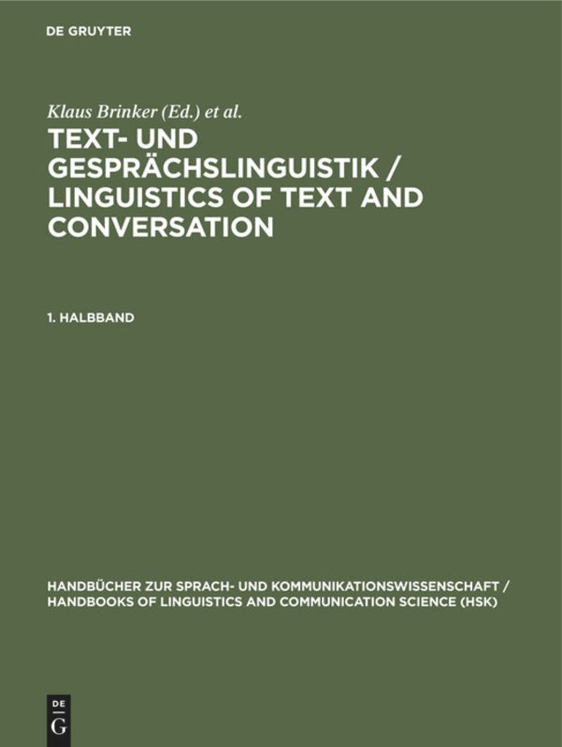 book: 1. Halbband Text- und Gesprächslinguistik 1. Halbband