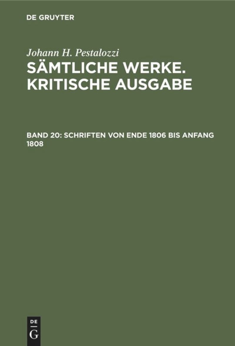 book: Band 20 Schriften von Ende 1806 bis Anfang 1808