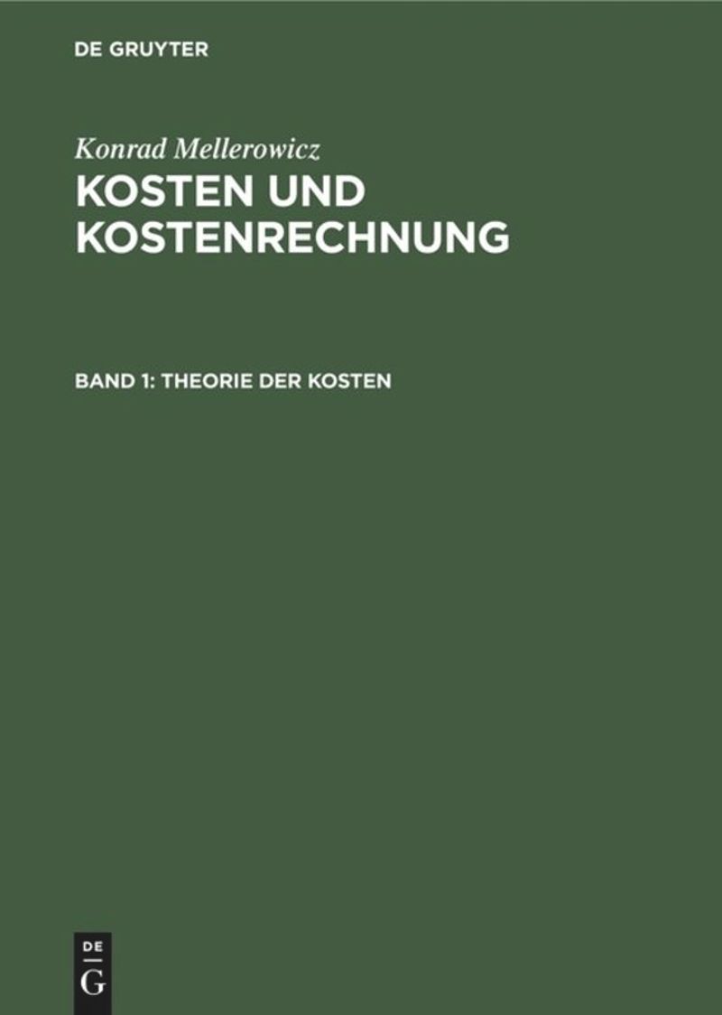 book: Band 1 Theorie der Kosten