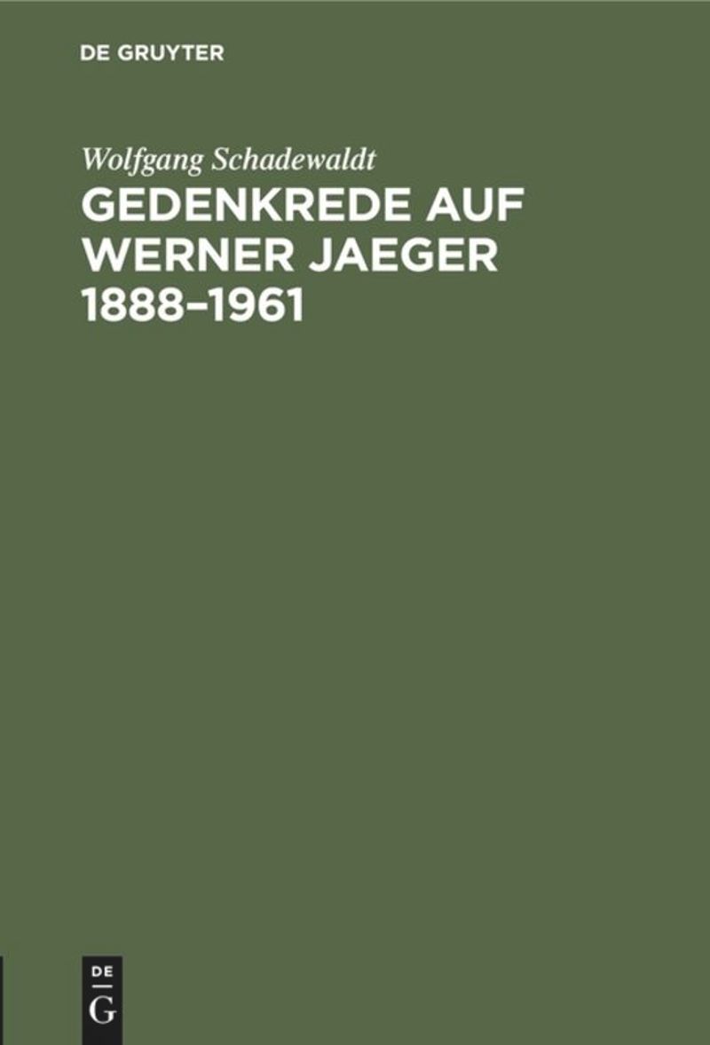 book: Gedenkrede auf Werner Jaeger 1888–1961