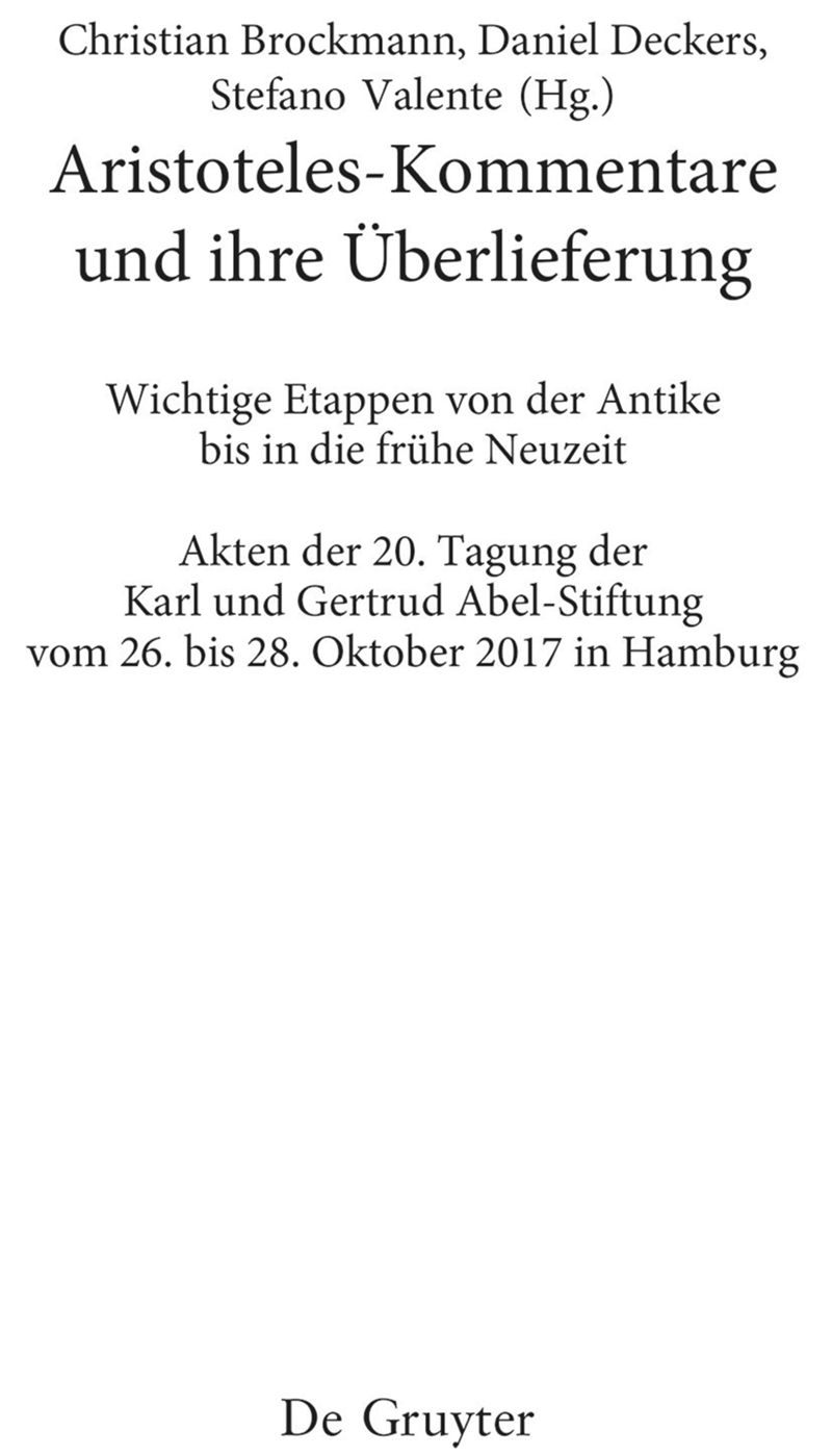 book: Aristoteles-Kommentare und ihre Überlieferung