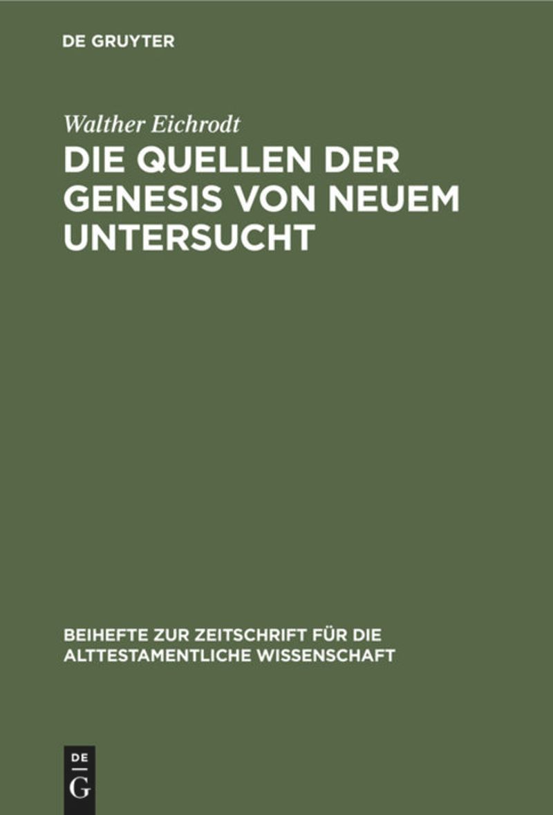 book: Die Quellen der Genesis von neuem untersucht