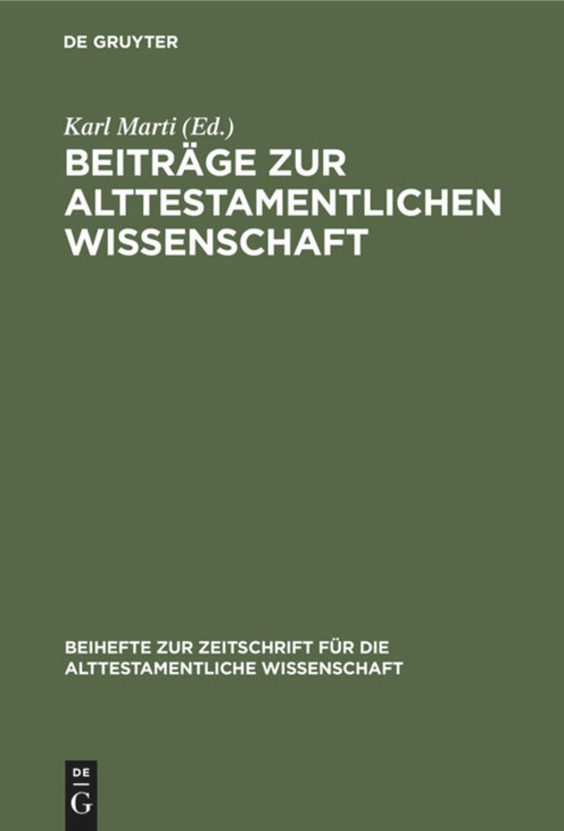 book: Beiträge zur alttestamentlichen Wissenschaft