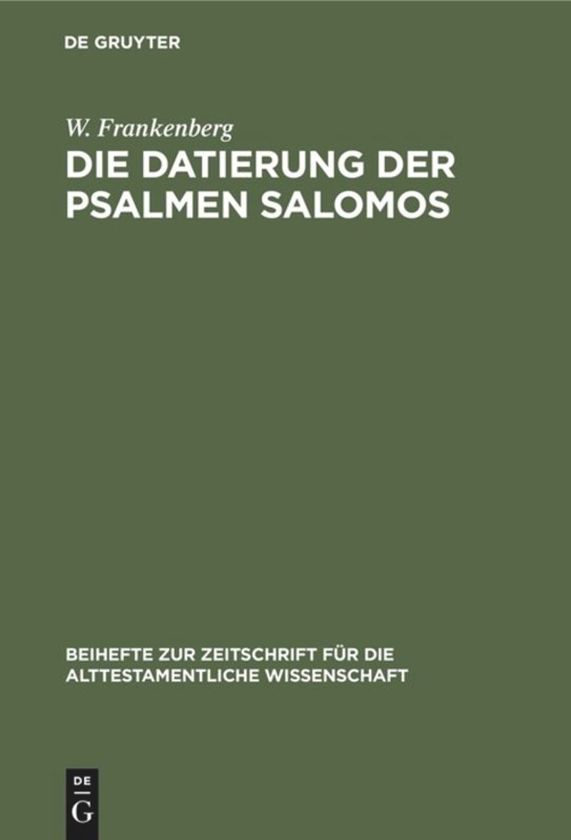 book: Die Datierung der Psalmen Salomos