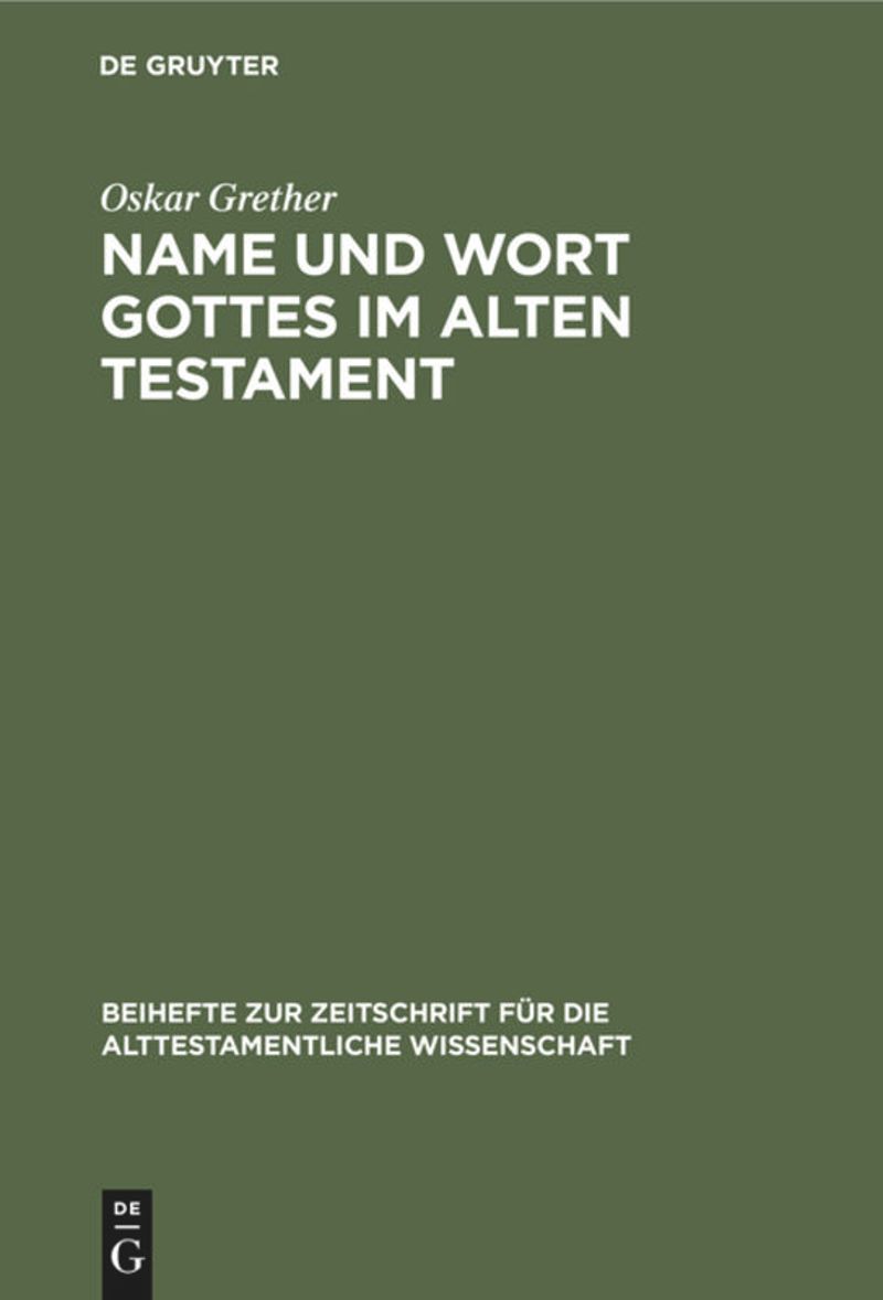 book: Name und Wort Gottes im Alten Testament