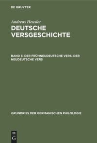 book: Band 3 Der frühneudeutsche Vers. Der neudeutsche Vers