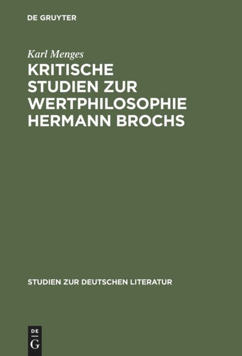 book: Kritische Studien zur Wertphilosophie Hermann Brochs