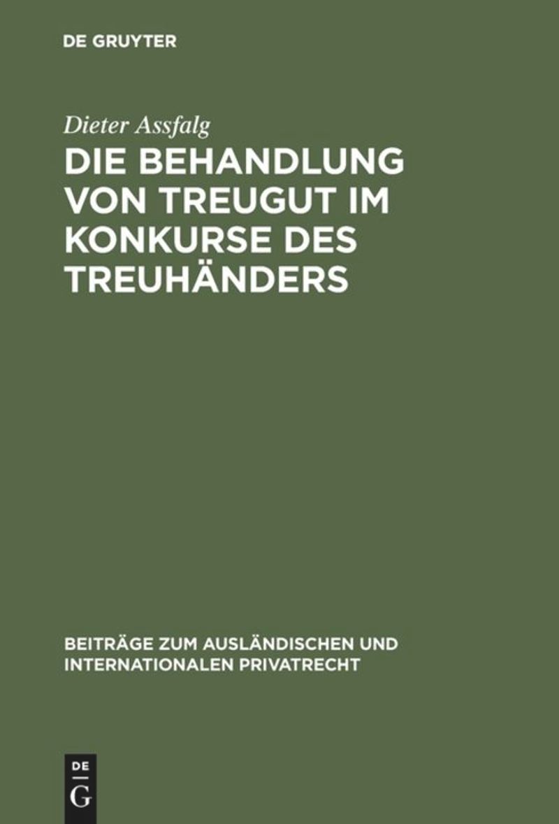 book: Die Behandlung von Treugut im Konkurse des Treuhänders