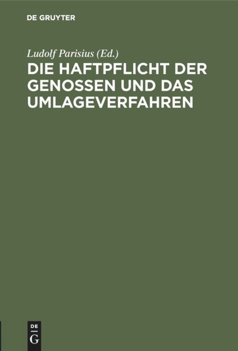book: Die Haftpflicht der Genossen und das Umlageverfahren