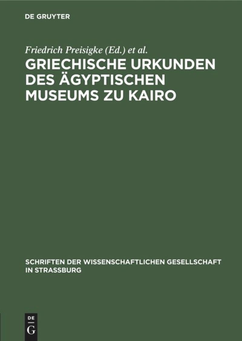 book: Griechische Urkunden des Ägyptischen Museums zu Kairo