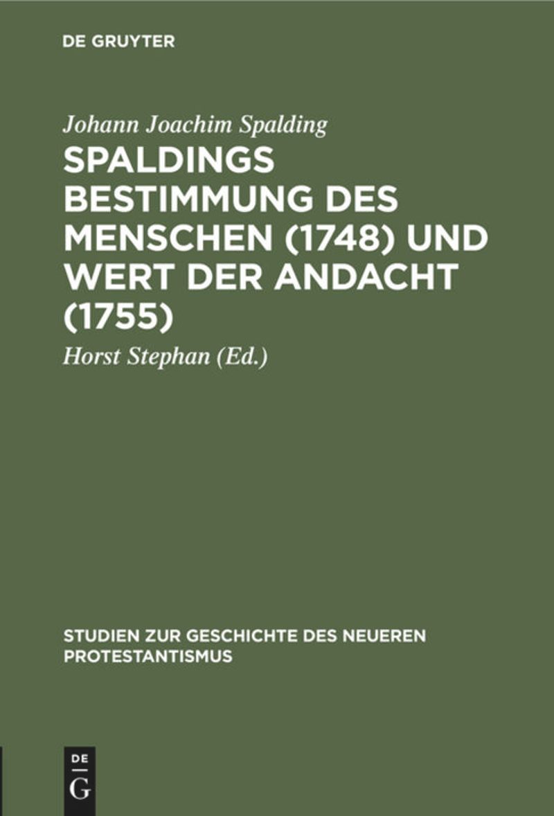book: Spaldings Bestimmung des Menschen (1748) und Wert der Andacht (1755)