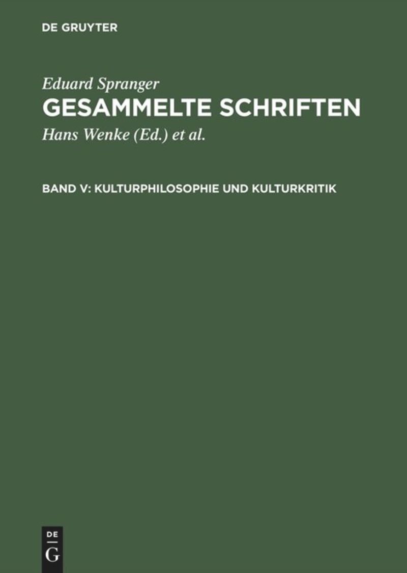 book: Band V Kulturphilosophie und Kulturkritik