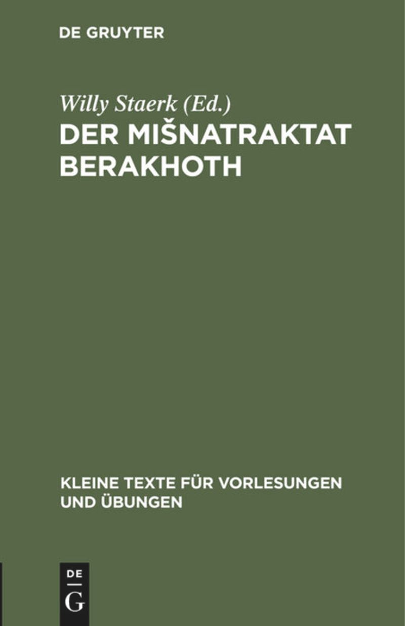 book: Der Mišnatraktat Berakhoth