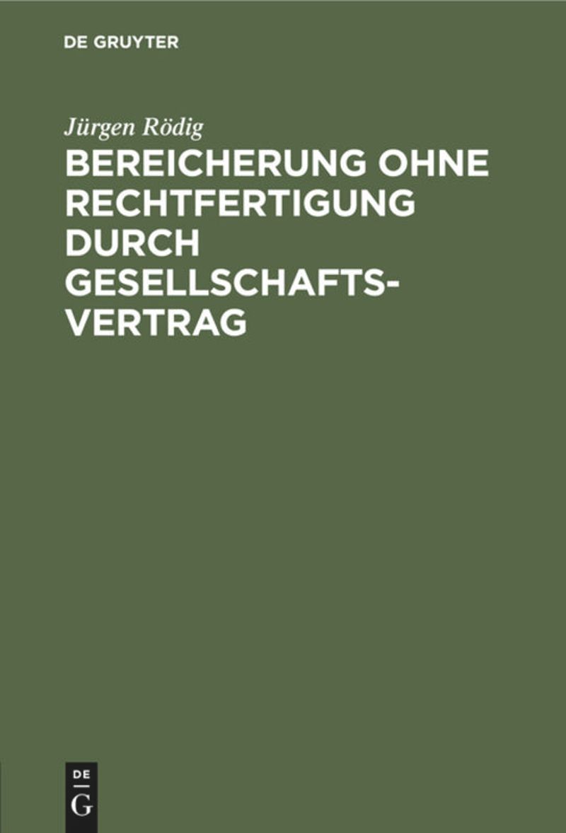 book: Bereicherung ohne Rechtfertigung durch Gesellschaftsvertrag