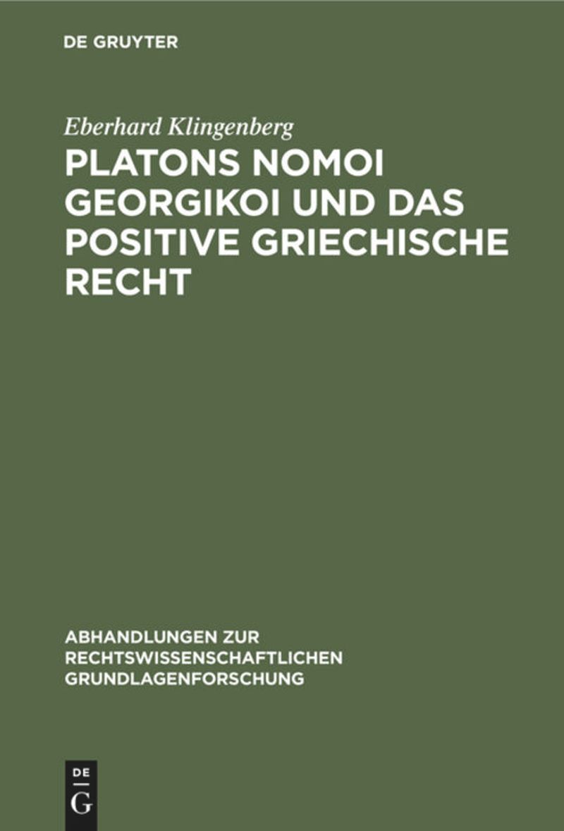 book: Platons Nomoi georgikoi und das positive griechische Recht