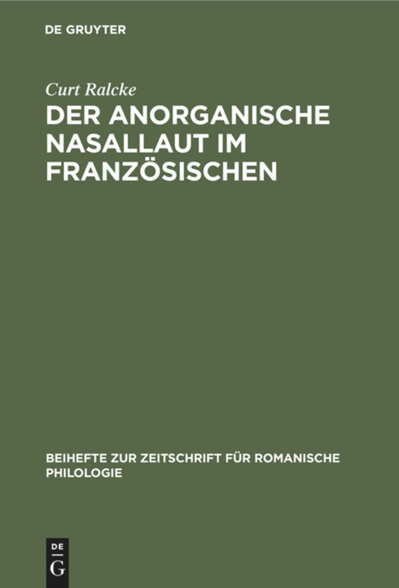 book: Der Anorganische Nasallaut im Französischen