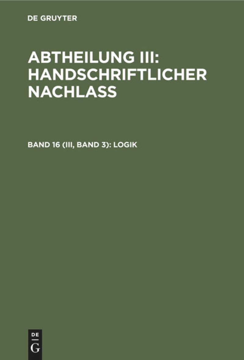 book: Band 16 (III, Band 3) Logik