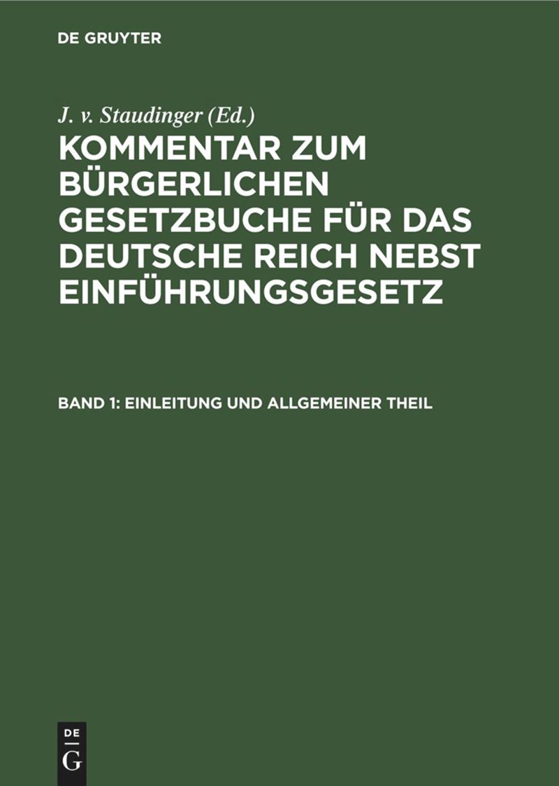 book: Band 1 Einleitung und Allgemeiner Theil