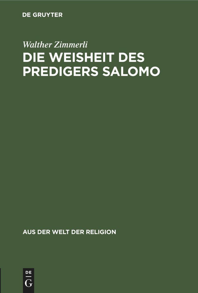 book: Die Weisheit des Predigers Salomo