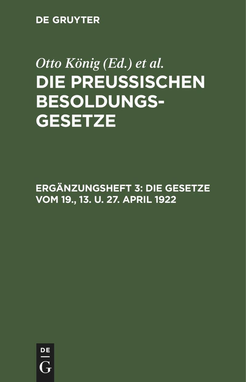 book: Ergänzungsheft 3 Die Gesetze vom 19., 13. u. 27. April 1922