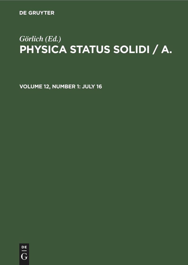 book: Volume 12, Number 1 July 16