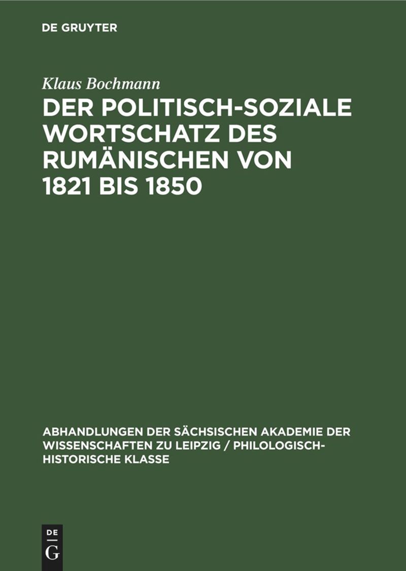 book: Der Politisch-Soziale Wortschatz des Rumänischen von 1821 bis 1850