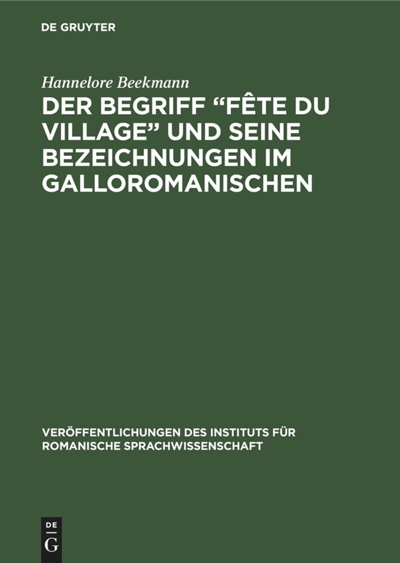 book: Der Begriff „Fête du village“ und seine Bezeichnungen im Galloromanischen