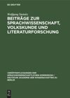 Beiträge zur Sprachwissenschaft, Volkskunde und Literaturforschung
