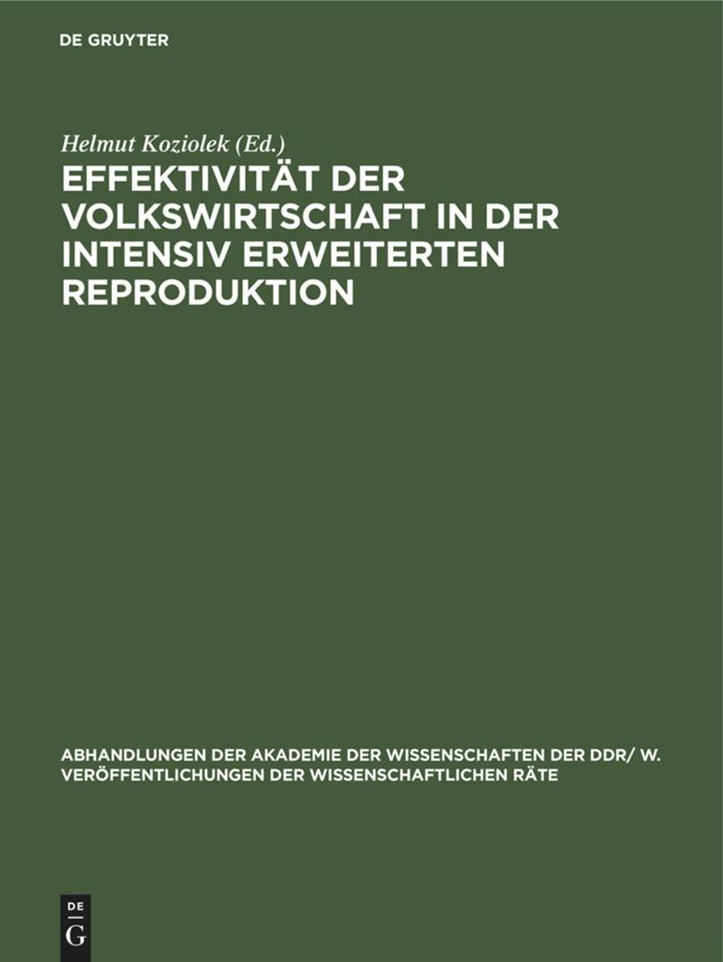 book: Effektivität der Volkswirtschaft in der intensiv erweiterten Reproduktion