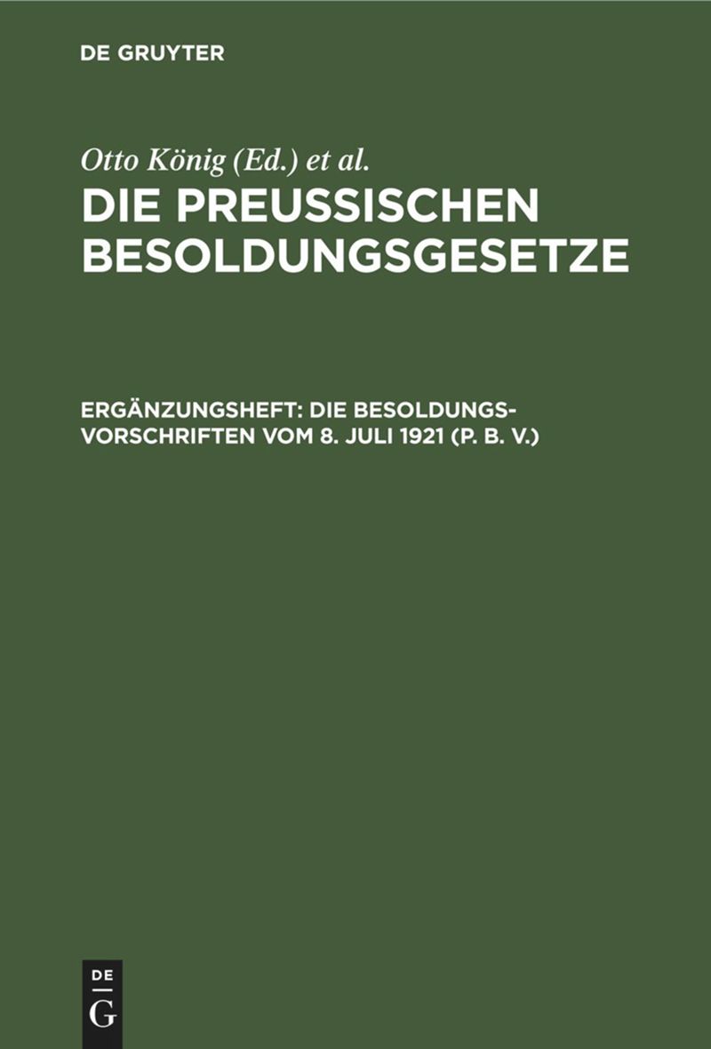 book: Ergänzungsheft Die Besoldungsvorschriften vom 8. Juli 1921 (P. B. V.)