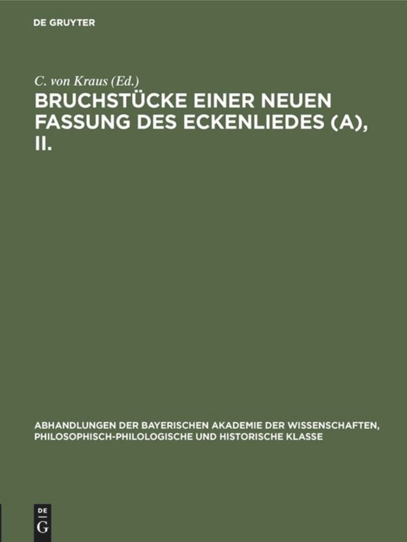 book: Bruchstücke einer neuen Fassung des Eckenliedes (A), II.