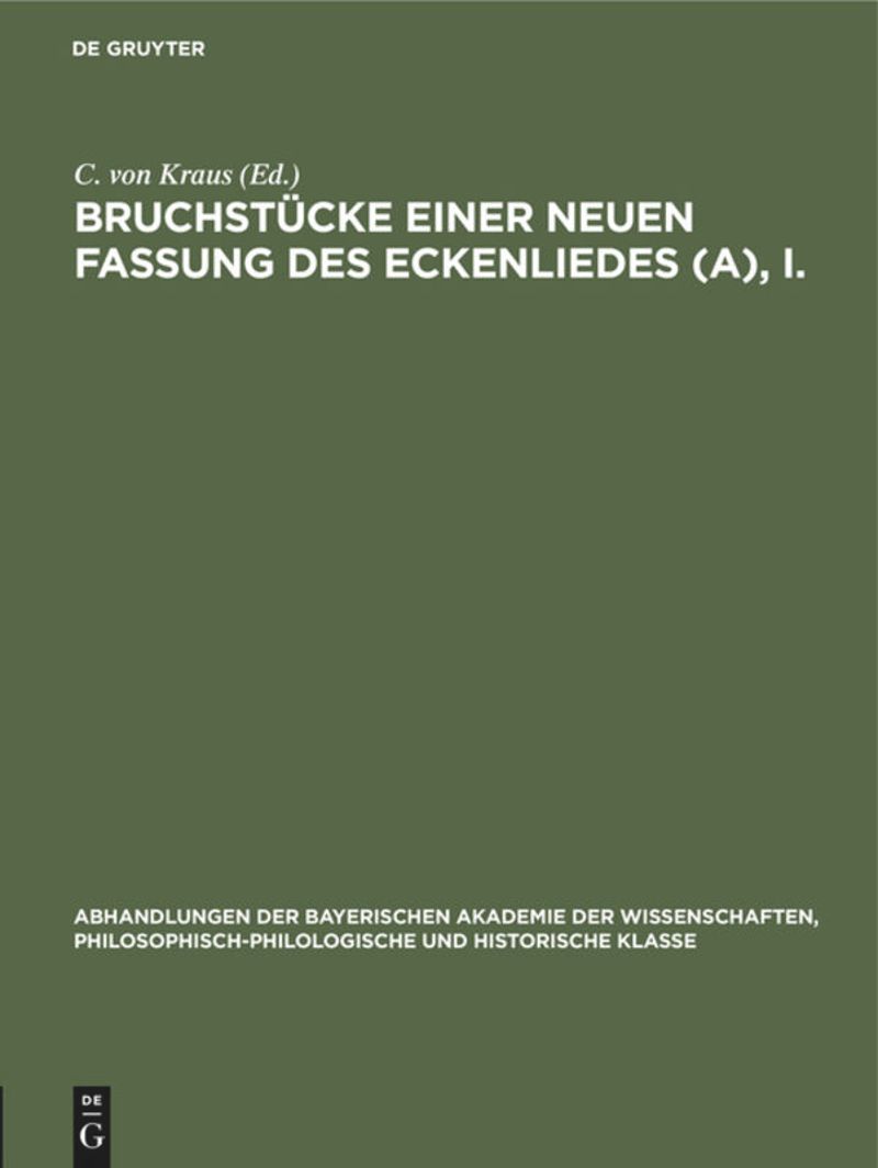 book: Bruchstücke einer neuen Fassung des Eckenliedes (A), I.