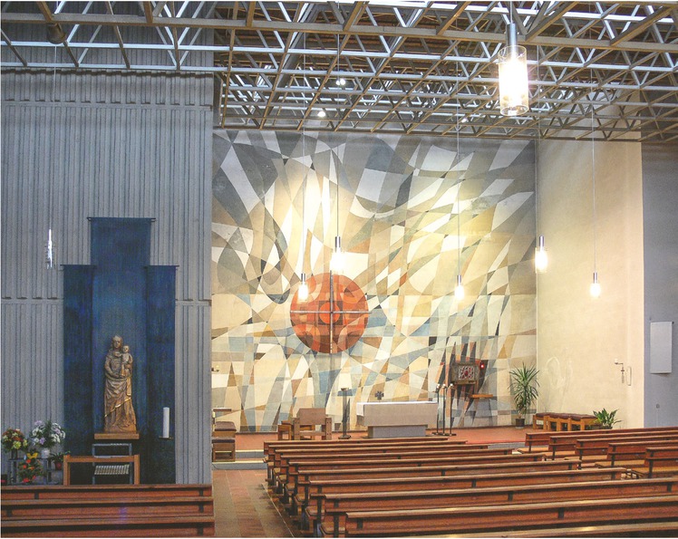 23 Chemnitz, Katholische Kirche St. Franziskus, 1981–1983, Innenraum mit Blick zum Altar, 2007