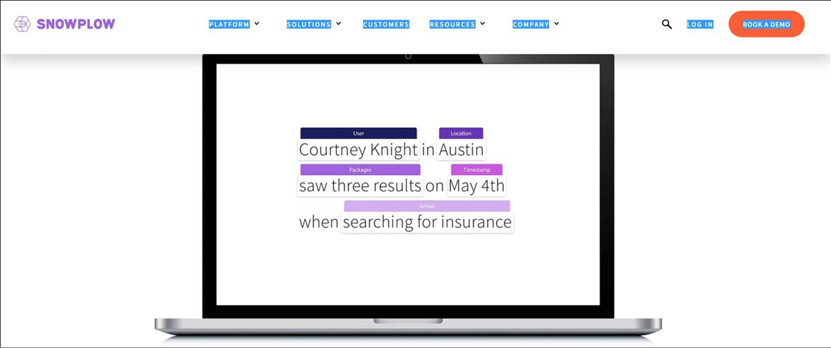 Abb. 1: Screenshot Snowplow-Homepage (ThirdParty) (https://snowplow.io/what-is-behavioral-data/. Letzter Zugriff am 04.06.2024)