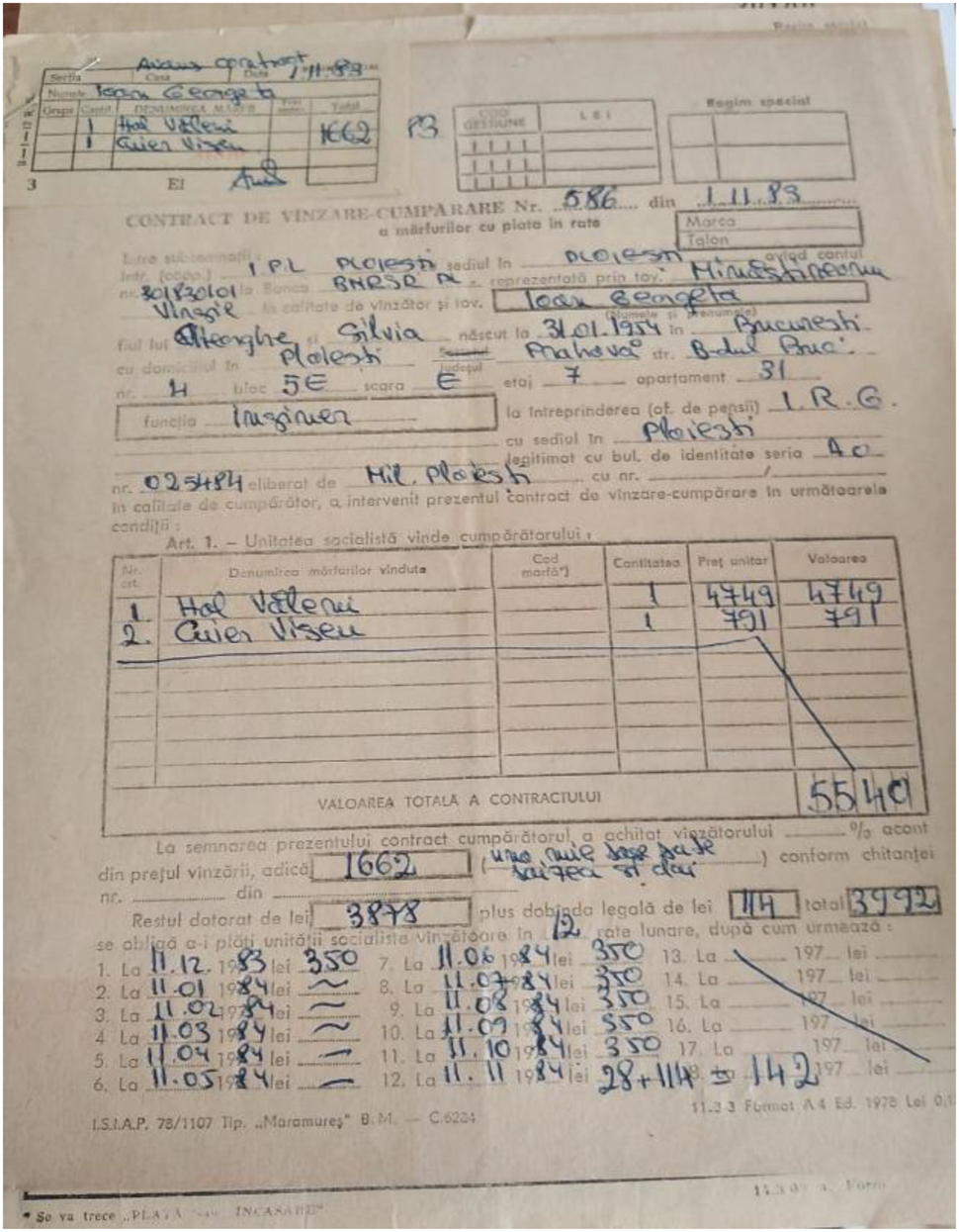 Figure 11:
Instalment sale contract of furniture, 1989. As the figure illustrates, the contract used a standard form. The same standard form was used by Decision 280/1990.