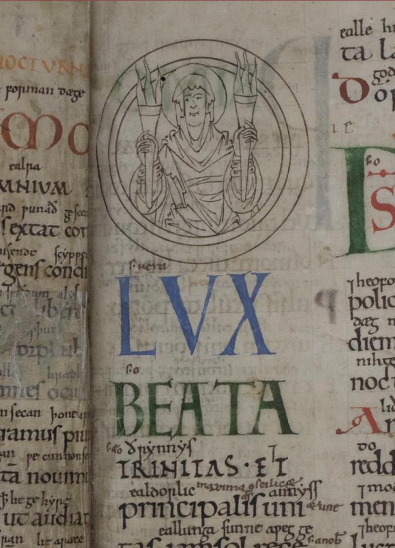 Figure 7 
        Historiated initial in Durham, Cathedral Library, B.III.32, fol. 2 r (detail). Reproduced by kind permission of the Chapter of Durham Cathedral © Dean and Chapter of Durham Cathedral
      