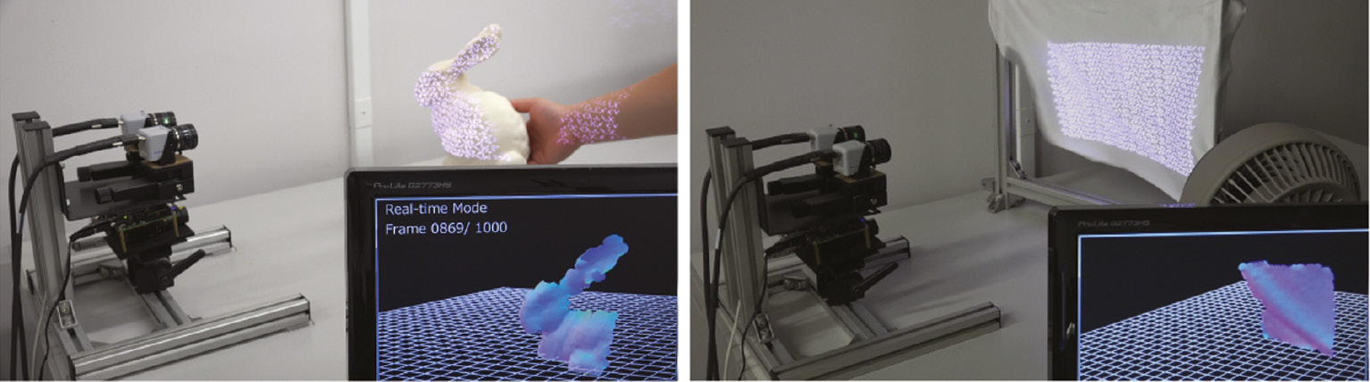 Figure 1: High-speed 3D sensing with three-view geometry using a segmented pattern [28].