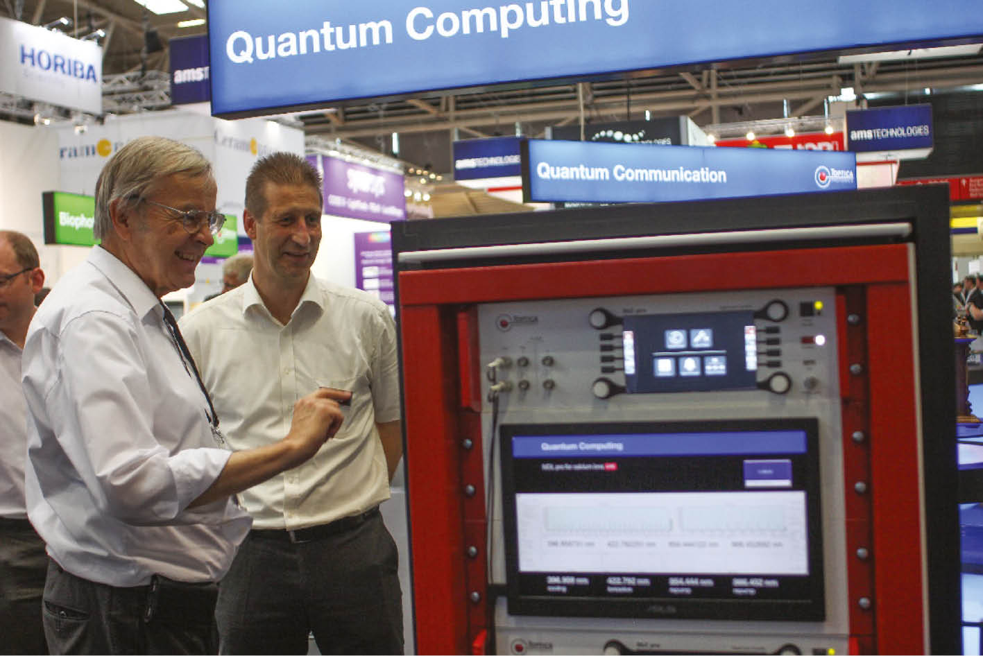  Another big topic in Munich was quantum technology. Nobel prize winner Ted Hänsch (left) saw a lot of components and systems for QT at the booth of Toptica Photonics (Copyright Toptica Photonics).