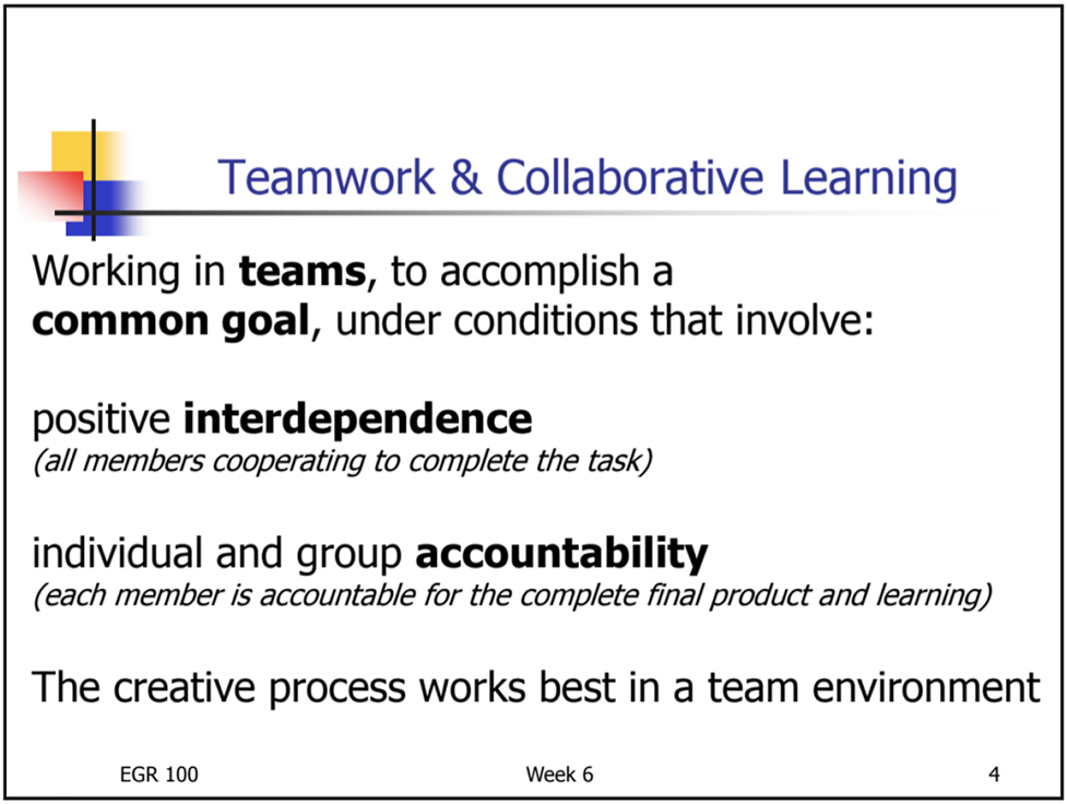Figure 3:
A screenshot of an EGR 100 course PPT slide.