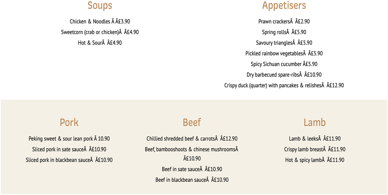 Figure 2: 
Menu of restaurant 1.
