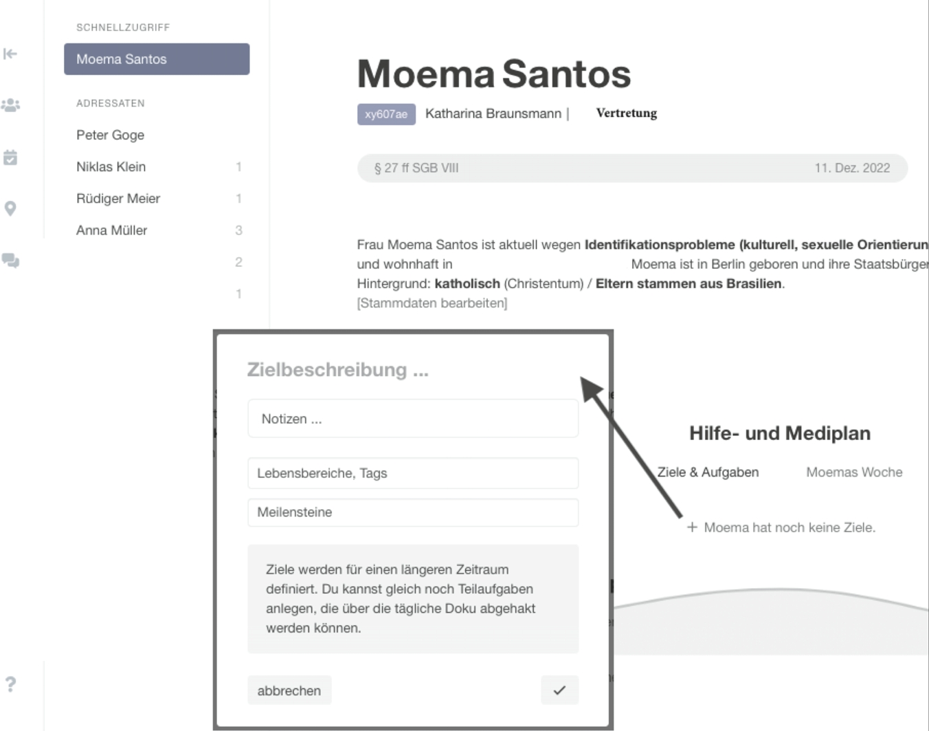 Abb. 3 Oberfläche Hilfeplanung in der Fachsoftware