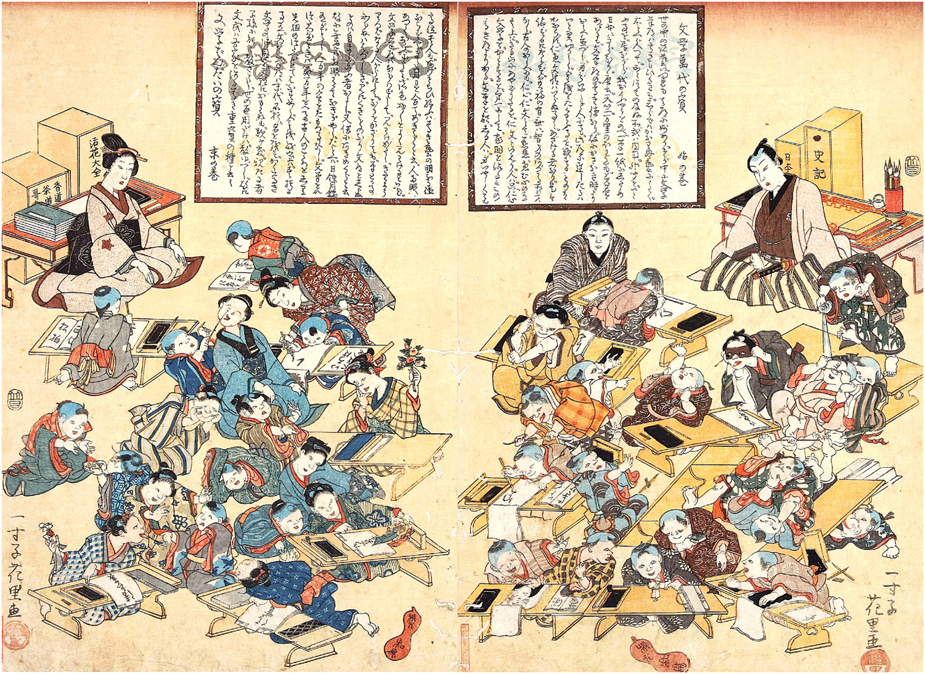 Figure 1: 
Bungaku Bandai no Takara (1844–1848, ukiyo-e, Issunshi Hanasato). Source: Tokyo Metropolitan Library.
