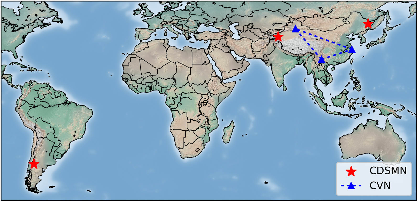 Figure 2
The geographical distribution of CDSMN and CVN.