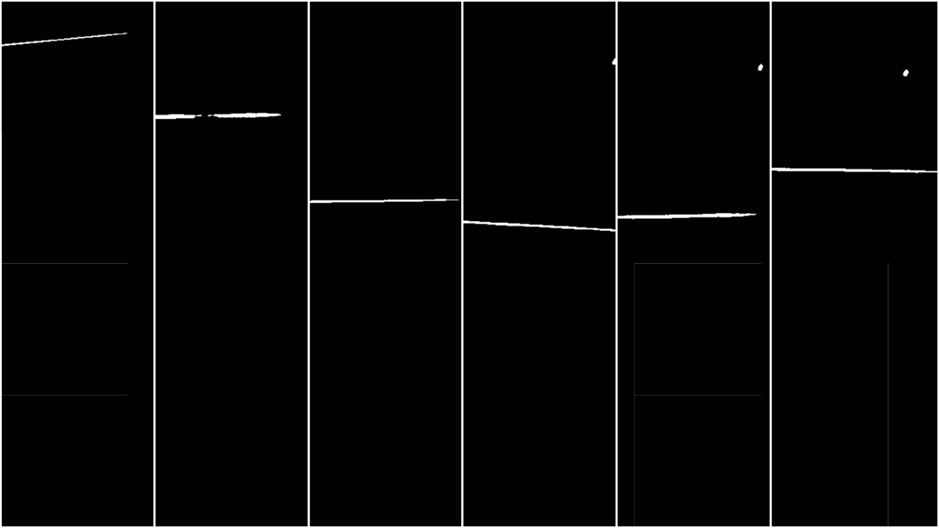Figure 4 
               Oscillation of an Aramid yarn sample with an initial displacement of 30 mm shortly after release. Picture(s) cropped and diverted into black and white using the applied threshold.
            