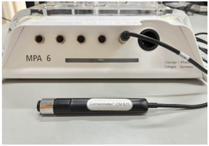 Figure 2
MPA6 multi-probe test system and Corneometer CM 825 skin moisture test probe.